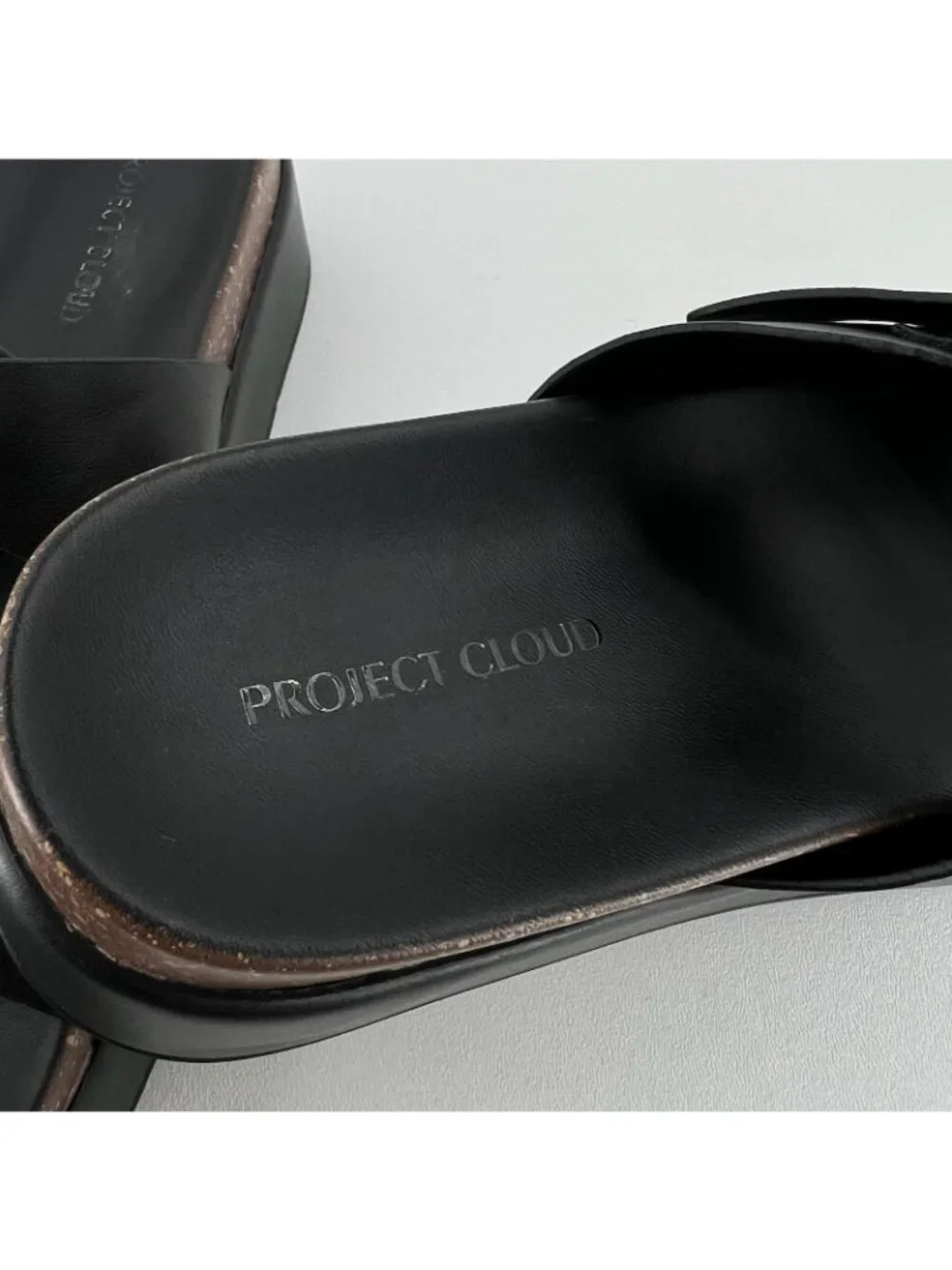 Project Cloud Platform Slide Sandals Womens 8.5 Memory Foam Wedge Leather Black
